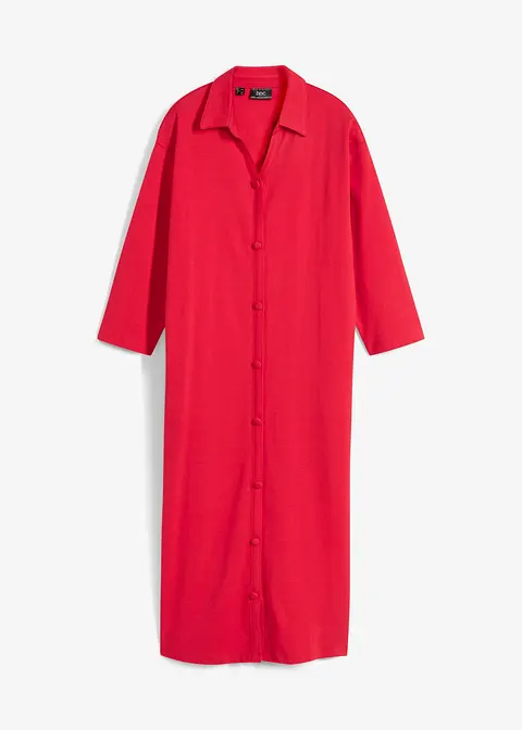 Shirt-Blusen-Kleid in Midi-Länge aus Baumwolle in rot von vorne - bonprix