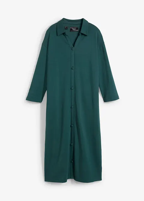 Shirt-Blusen-Kleid in Midi-Länge aus Baumwolle in petrol von vorne - bonprix