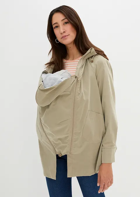 Leichte 3-in-1 Umstandsjacke mit Trageeinsatz in beige von vorne (im Anschnitt) - bonprix