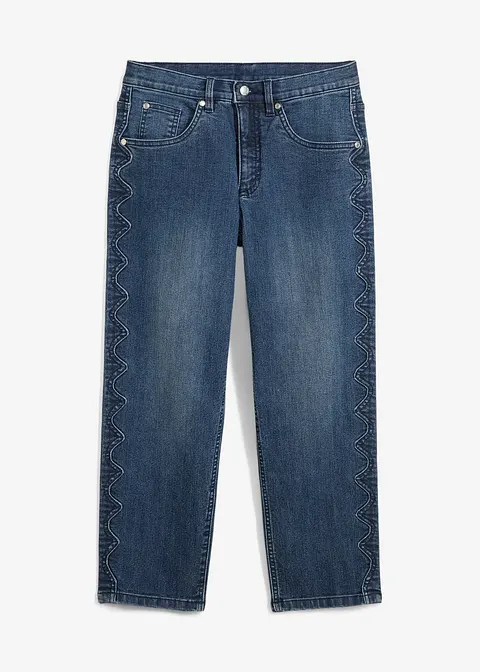 Capri-Jeans mit Ziersteppung in blau von vorne - bonprix