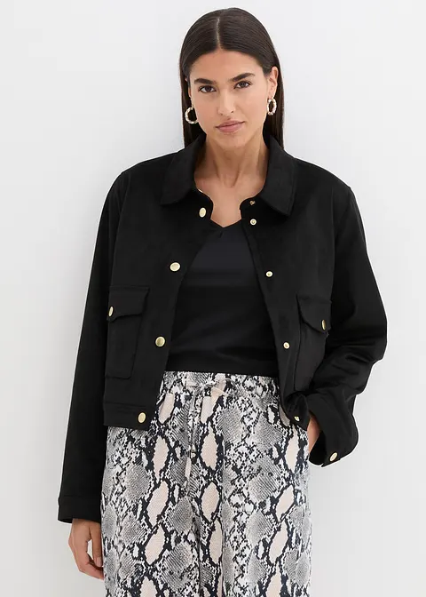 Boxy Lederimitat-Jacke in schwarz von vorne (im Anschnitt) - bonprix