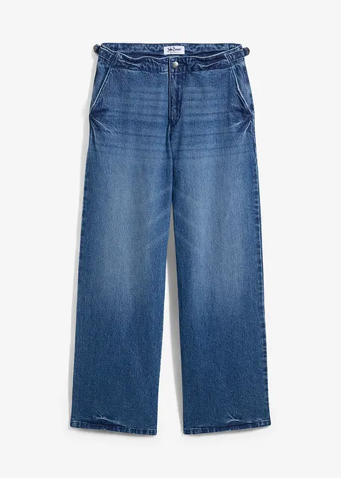 Wide Leg Jeans Mid Waist, Stretch in blau von vorne - bonprix