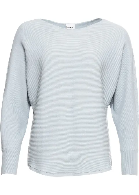 Oversize-Ripp-Pullover in blau von vorne - bonprix