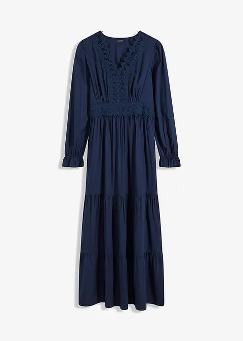 Maxikleid mit Spitze in blau von vorne - bonprix