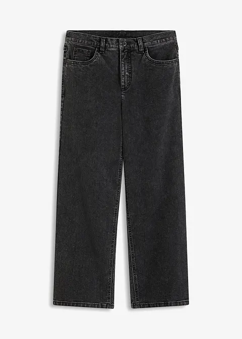 Wide-Leg-Jeans Mid Waist in schwarz von vorne - bonprix