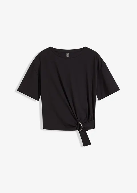 Oversized T-Shirt mit Schnalle in schwarz von vorne - bonprix