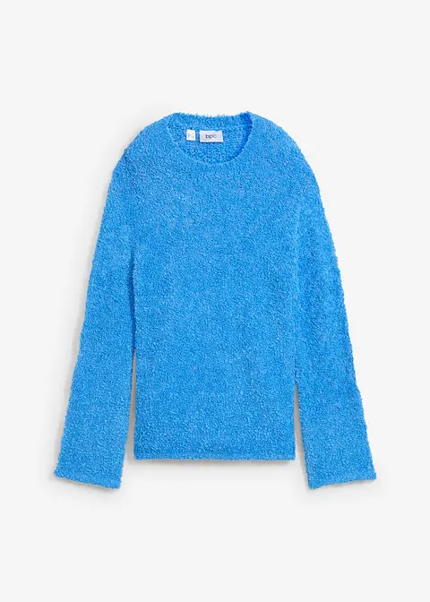 Pullover aus kuscheligem Bouclé in blau von vorne - bonprix