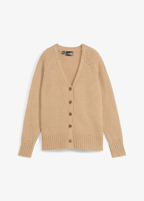 Oversize-Strickjacke mit Seitenschlitzen in beige von vorne - bonprix