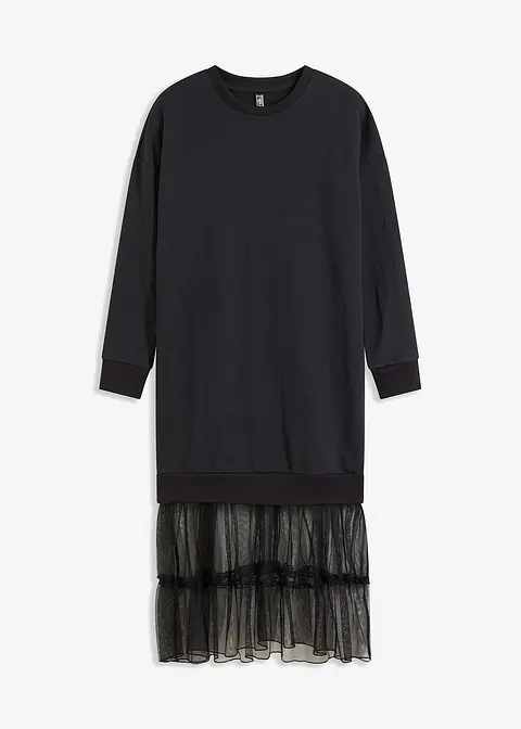 Midi-Sweatkleid in schwarz von vorne - bonprix