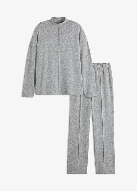 Oversized Loungewear Hausanzug aus weicher Qualität in grau von vorne - bonprix