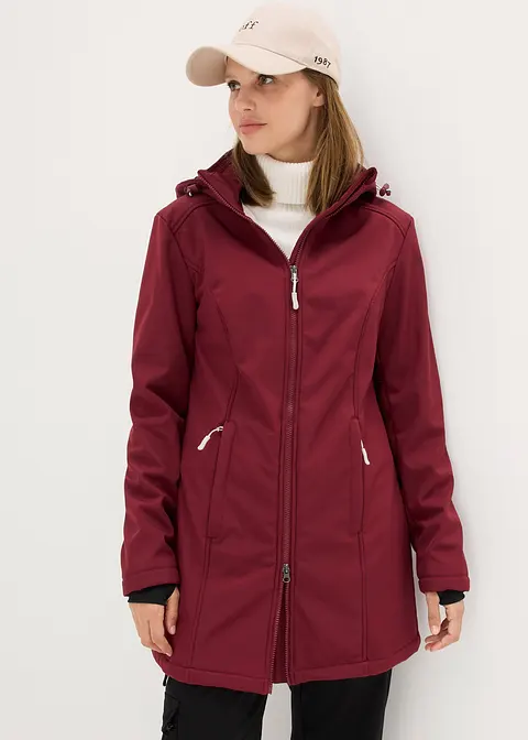 Funktions-Softshell-Longjacke mit Teddyfleece in rot von vorne (im Anschnitt) - bonprix