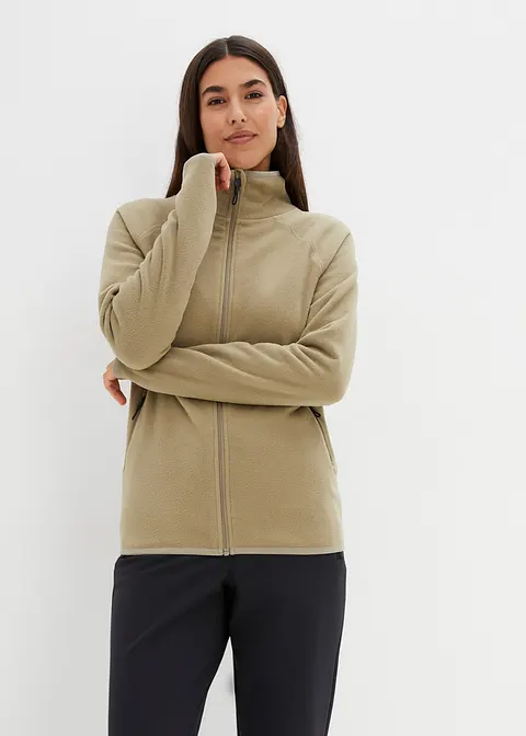 Fleecejacke mit Reißverschluss-Taschen in beige von vorne (im Anschnitt) - bonprix