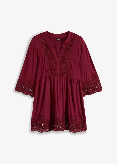 Tunika-Shirt mit Spitze in rot von vorne - bonprix