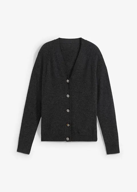 Cashmerestrickjacke mit Good Cashmere Standard®-Anteil in grau von vorne - bonprix