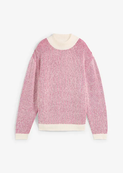 Gestreifter Pullover mit Stehkragen in pink von vorne - bonprix