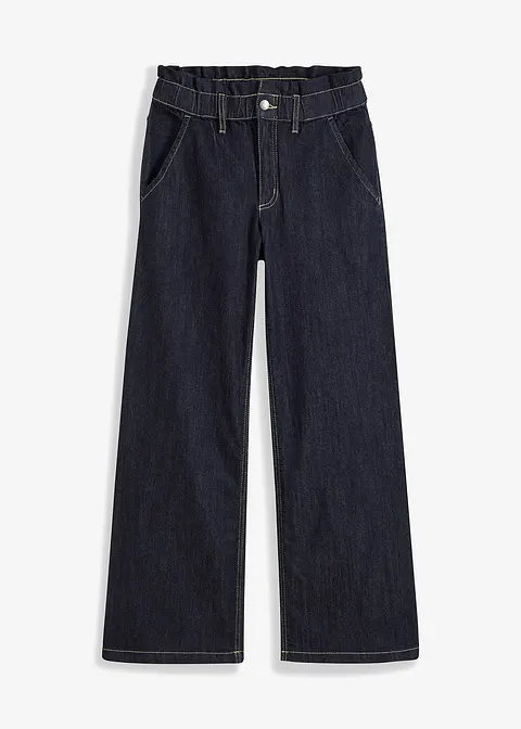 Wide Leg Jeans High Waist, Paperbag in blau von vorne - bonprix