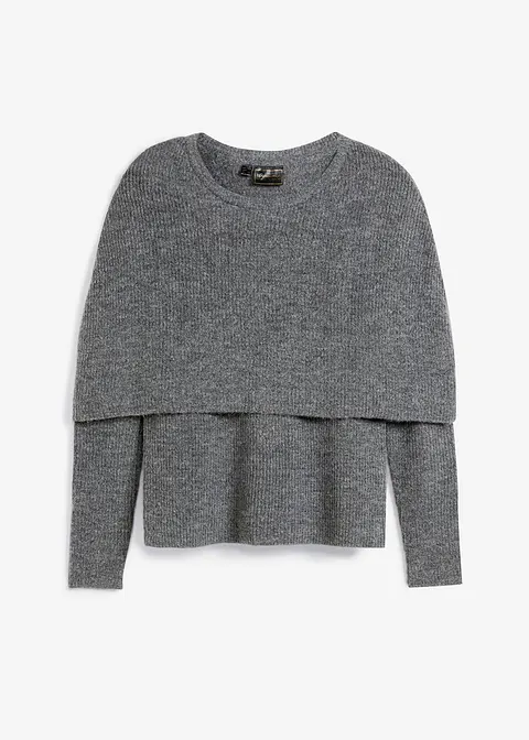 Pullover mit variablem Kragen in grau von vorne - bonprix