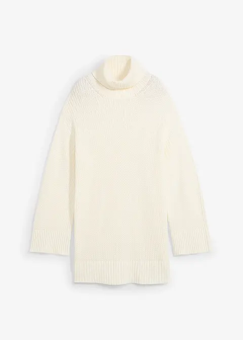 Oversize-Rollkragenpullover in weiß von vorne - bonprix