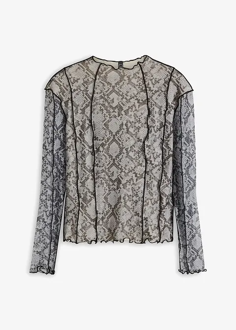 Langarmshirt aus Mesh in grau von vorne - bonprix