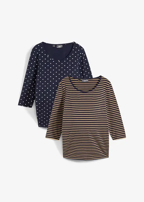 Umstandsshirts aus Bio-Baumwolle (2er Pack) in blau von vorne - bonprix