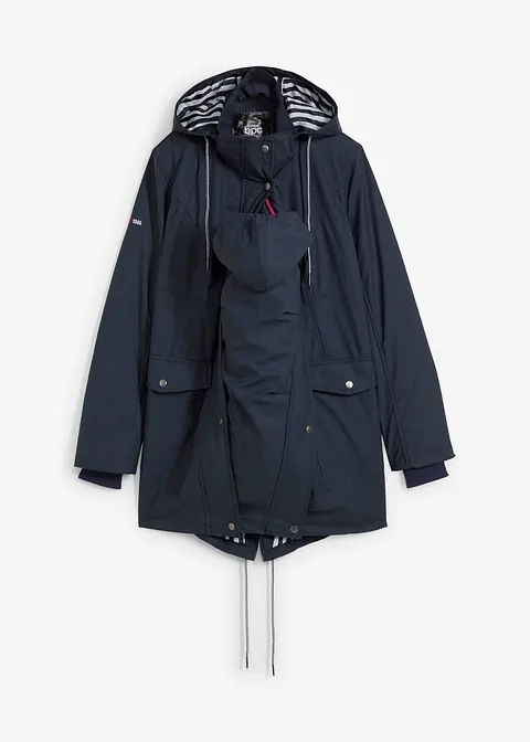 3-in-1 Regen-Umstands- und Tragejacke in blau von vorne - bonprix