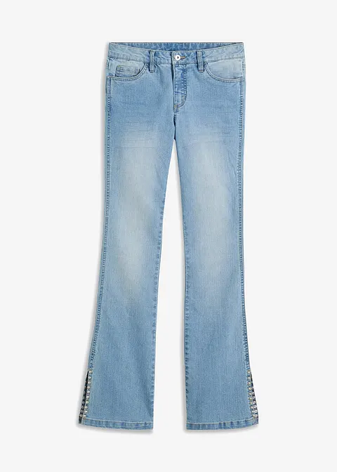 Flared Jeans, Mid Waist, Stretch in blau von vorne - bonprix