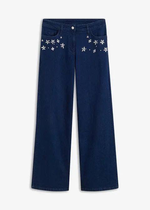 Wide-Leg-Jeans Mid Waist in blau von vorne - bonprix