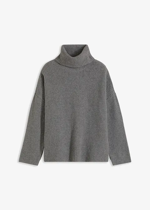 Gerippter Rollkragenpullover in grau von vorne - bonprix