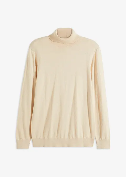 Rollkragenpullover mit Kaschmir in beige von vorne - bonprix