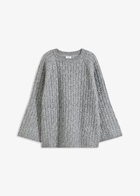 Oversize-Pullover mit Zopfmuster in grau von vorne - bonprix