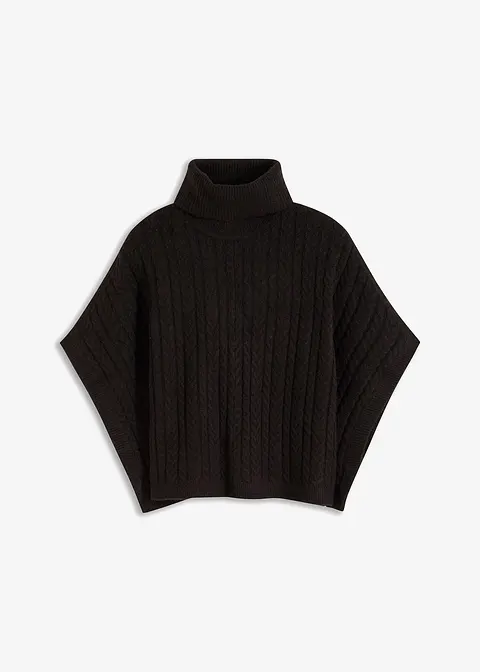 Weit geschnittener Pullover mit Zopfmuster in schwarz von vorne - bonprix