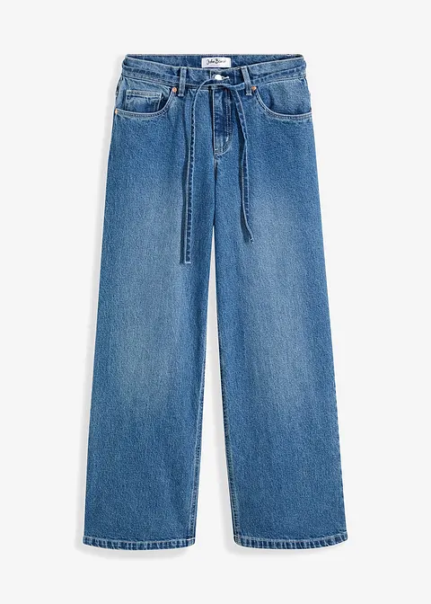 Wide Leg Jeans Mid Waist in blau von vorne - bonprix