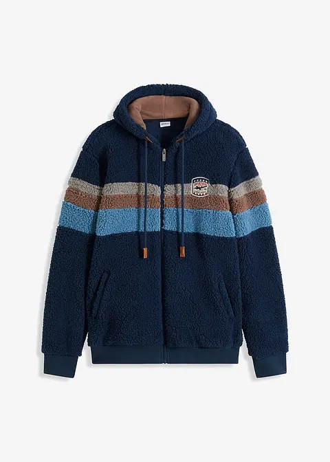 Teddy-Fleecejacke mit Kapuze in blau von vorne - bonprix