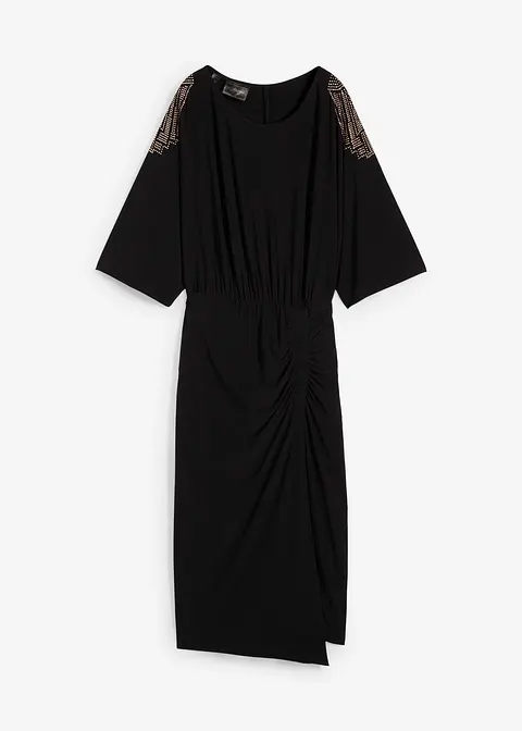 Jerseykleid mit Fledermausärmeln in schwarz von vorne - bonprix