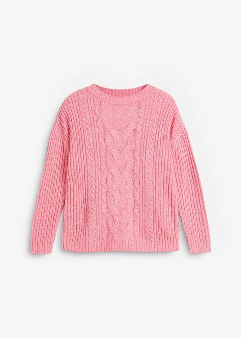 Pullover mit Zopfmuster in pink von vorne - bonprix