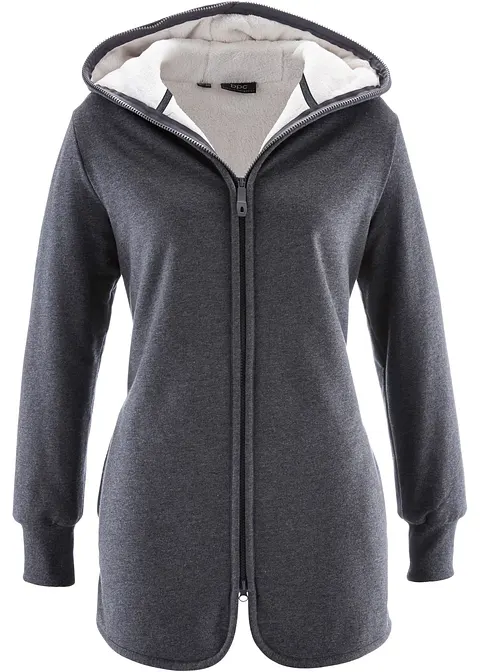 Sweatjacke mit Fleece in grau von vorne - bonprix