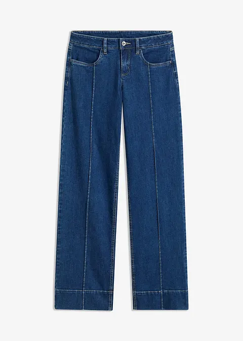 Wide-Leg-Jeans, Low Waist in blau von vorne - bonprix