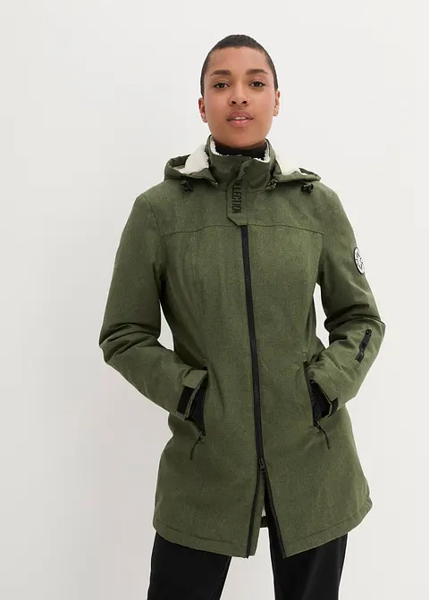 Funktions-Outdoor-Longjacke mit Teddyfleece, wasserdicht in grün von vorne (im Anschnitt) - bonprix