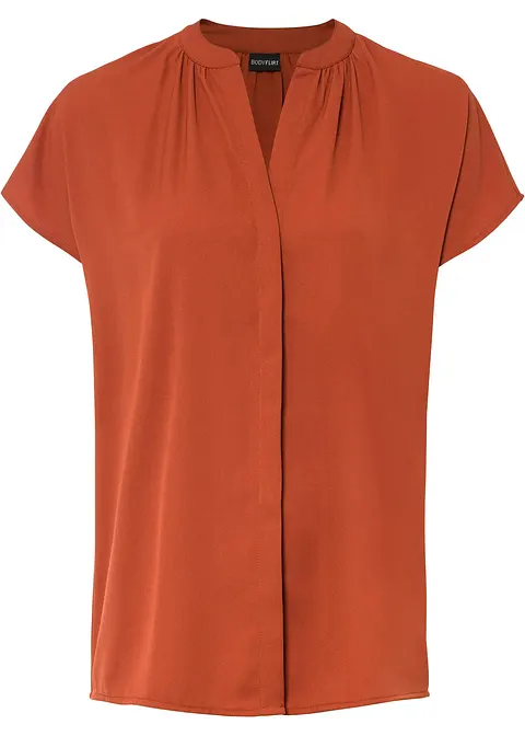 Kurzarm-Bluse mit verdeckter Knopfleiste in braun von vorne - bonprix