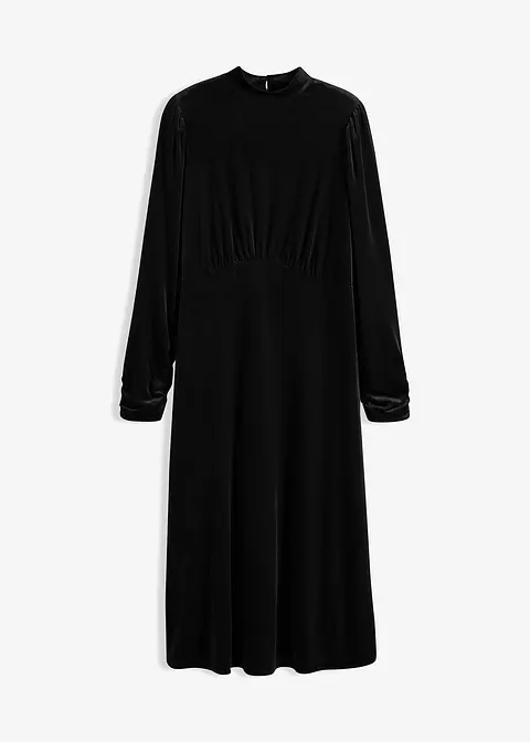 Midikleid aus softem Samt in schwarz von vorne - bonprix