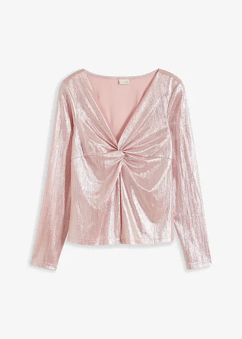 Langarmshirt mit Glitzergarn in lila von vorne - bonprix