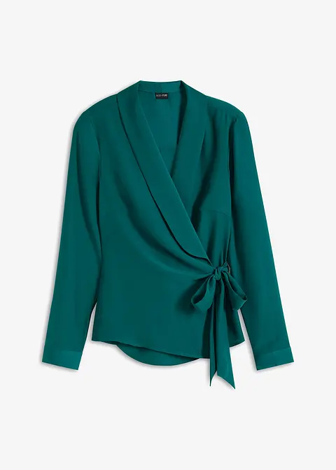 Wickelbluse aus feinem Satin in grün von vorne - bonprix