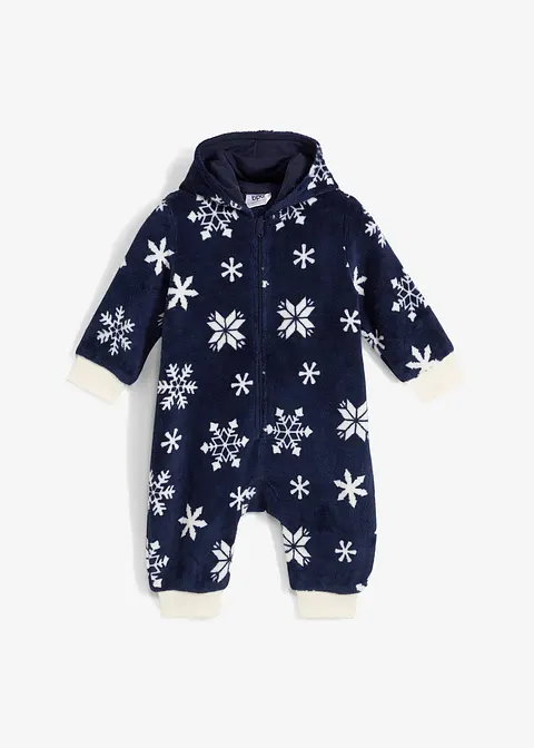 Baby Fleece-Overall in blau von vorne - bonprix