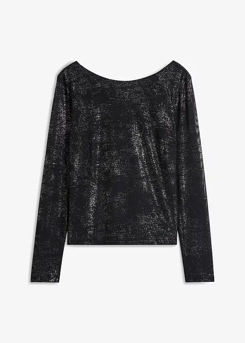 Langarmshirt mit Mesh in schwarz von vorne - bonprix