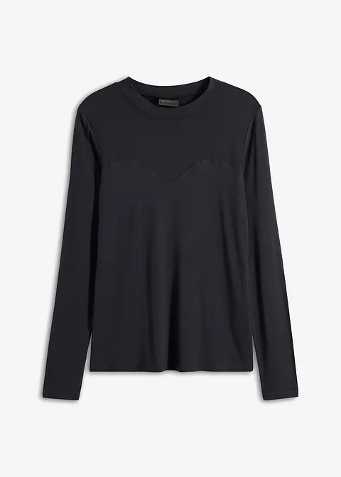 Langarmshirt mit Mesh in schwarz von vorne - bonprix