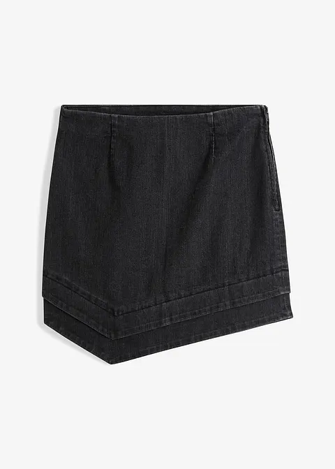 Jeansrock mit Volantsaum in schwarz von vorne - bonprix