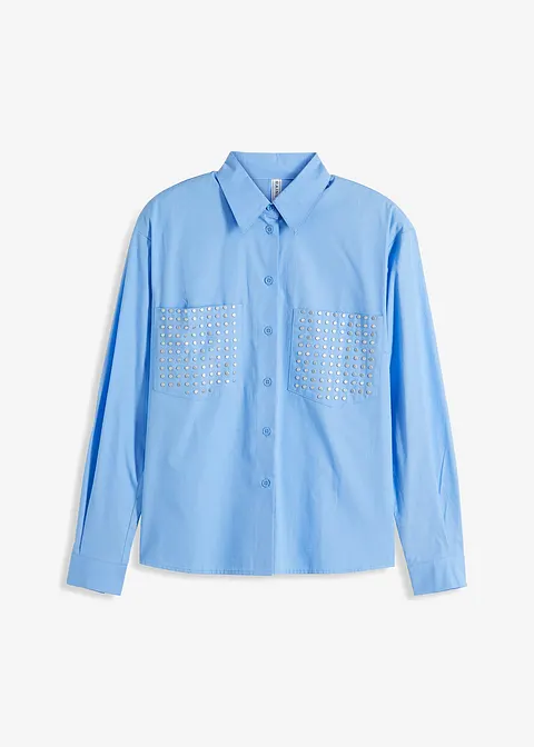 Langärmlige Bluse mit Nieten in blau von vorne - bonprix