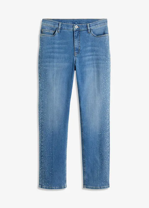 Straight-Jeans mit Strass-Applikation in blau von vorne - bonprix