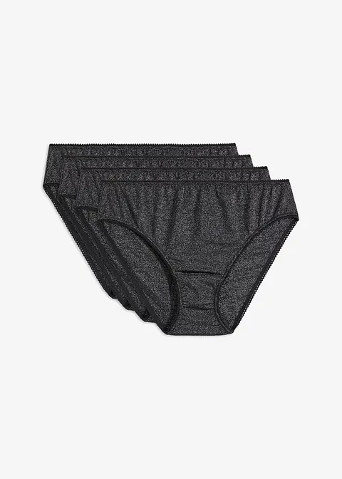 Slip mit Glitzergarn (4er Pack) in schwarz von vorne - bonprix