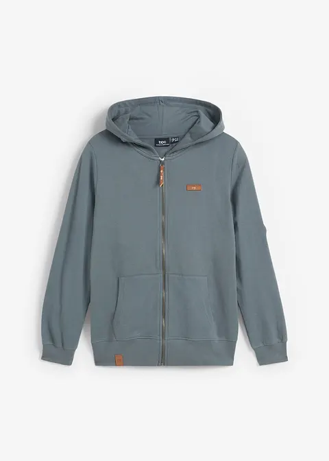 Kapuzen-Sweatjacke aus reiner Baumwolle in grün von vorne - bonprix